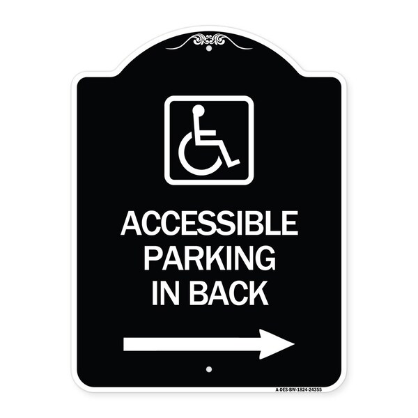 Accessible Parking on Right Arrow W/ Graphic Heavy-Gauge Aluminum Sign, 24" x 18", BW-1824-24355
